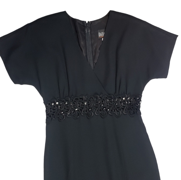 Vintage Black Maxi Dress Size 6 Embroidered Sheer Cut-Out Waist Front Slit 80s - Picture 6 of 16